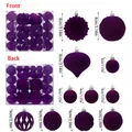 Set of 48 purple flocked Christmas balls in various shapes and sizes 4-8cm - Purple