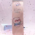 Pink cartoon pig canvas strap pencil case with cute Chinese text on glitter mesh - What Happened Bro
