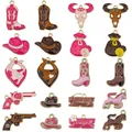 20pcs Western Cowboy charms set in pink and brown enamel for DIY jewelry making - Mixed 20 Shades Of Pinkish-brown Western Cowboy - 1 Of Each Of The 20 Shades - 25.05g - Sn1693