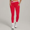 Red yoga leggings with crossover waist, contrast trim and side pockets for fitness - S / Red