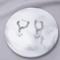 Silver bear earrings with curb chain link and star details on white marble plate - Thick Chain Hollow Bear Style (E1080) / Silver