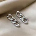 Silver triple interlocking chain link earrings with polished finish on silk - Interlocked Triple Loop Chain Style (E2754-9) / Silver