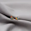 Rainbow striped geometric earrings with gold plating and colorful heart pixel design - Multi-color Geometric Striped Heart Studs (E1750-2/Small) / Rainbow