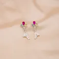 Silver bear earrings with colorful teardrop stones on luxury champagne silk background - Colorful Balloon Bear Style Drop Earrings (E4273-8) / Multicolor