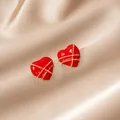Vintage style red heart earrings with golden crisscross pattern on silk background - Red Heart Wrapped Texture Stud Earrings (E4974-1) / Red