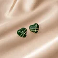 Elegant heart-shaped dark green enamel earrings with golden twist texture detail - Green Heart Gold Twist Texture Stud Earrings (E4974-2) / Green