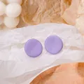 Elegant purple matte circular stud earrings resting on textured white paper - Purple Matte Frosted Round Stud Earrings (E5008-1) / Purple