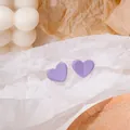 Elegant purple matte heart stud earrings on decorative paper background - Purple Mini Frosted Heart Stud Earrings (E5008-6) / Purple