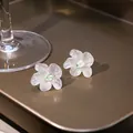 Floral resin earrings with pink and green petals in a vintage luxury style design - Pale Pink & Green Resin Wrinkled Petal Flower Stud Earrings (E4463) / Pink and Green