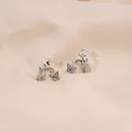 Elegant silver butterfly earrings with sparkling crystals on silk fabric background - Silver Butterfly Shape Full Rhinestone Earrings (E4143-2) / Silver