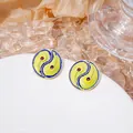 Retro bohemian pearl stud earrings with colorful feathers and red crystals - Retro Feather Spiral Bohemian Stud Earrings (E1753) / Gold