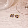 Vintage gold square stud earrings with central zircon and colorful gradient halo - Retro Square Gradient Zircon Stud Earrings (E3512) / Gold