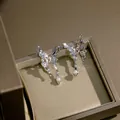 Silver butterfly pearl drop earrings with liquid metal design and glossy finish - Butterfly Liquid Metal Pearl Drop Earrings (E2693-2) / Silver