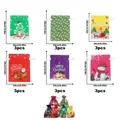 Set of 18 Christmas drawstring gift bags featuring festive Santa and reindeer designs - Assorted Patterns Set 14