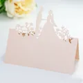 Detail of laser-cut wedding place card with couple silhouette on pearl paper - 10*10CM / Jade Pearl