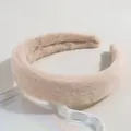 Fashionable beige plush headband with wide design and soft faux fur texture for women - Khaki Plush