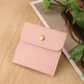 Pink faux leather jewelry pouch with golden snap button on a wooden background - PU Leather Snap Bag / 8*8cm / Pink