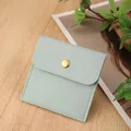 Mint green pebble leather jewelry pouch with gold metal snap button and stitching - PU Leather Snap Bag / 8*8cm / Sky Blue