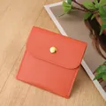 Mini orange jewelry pouch in PU leather with gold snap button and fine stitching - PU Leather Snap Bag / 8*8cm / Orange