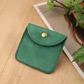 Dark green velvet jewelry pouch with golden metal snap button closure and refined stitching - Lis Velvet Snap Bag / 8*8cm / Dark Green