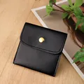 Black leather jewelry pouch with gold metal snap button closure and pebble grain texture - PU Leather Snap Bag / 8*8cm / Black