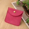 Rose red velvet jewelry pouch with a gold metallic snap button in square envelope shape - Lis Velvet Snap Bag / 8*8cm / Rose Red