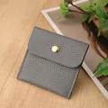 Dark gray lychee leather jewelry pouch with gold snap button and premium stitching - Lychee Pattern Snap Bag / 8*8cm / Dark Gray