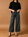 Vaqueros de mujer de talle alto azul oscuro con pernera ancha y costura frontal vertical - S / Azul Vintage