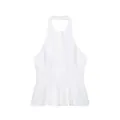 Dettaglio top bianco all'americana con collo alto elegante e orlo a volant peplo - XS / Bianco