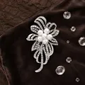 Elegant silver flower brooch with white crystals and pearls on dark velvet background - Xz0109-1 Pearl Flower Brooch