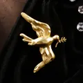 Gold peace dove brooch with olive branch in matte finish on black velvet background - Xz2029-1 Peace Dove And Olive Branch Brooch
