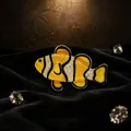 Clownfish brooch pin with yellow enamel and sparkling crystals on black velvet - Xz0235-1 Marine Tropical Clownfish - Golden Yellow