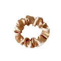 Elegant champagne gold satin scrunchie with a silky finish and pleated texture - Medium / Light Coffee