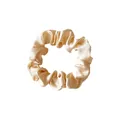 Champagne satin scrunchie with elegant pleated design and glossy silk finish - Medium / Off White