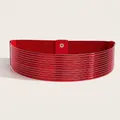 Brede rode elastische tailleriem met gouden drukknopen voor stijlvolle jurken - Klein / Rood