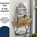 Grey 3-tier wall mount pot lid rack made of space aluminum with drip tray - Space Alu S Rack with Tray / Gunmetal