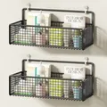 Set of two black wire mesh wall baskets with hooks for drill-free home organization - Mesh Basket Large *2 / Black