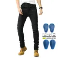 Slim fit zwarte motorjeans met CE-beschermers en flexibele stretchpanelen voor heren - 2XL / Zwart (Met Protectoren)