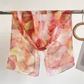 Lightweight sheer long scarf featuring vibrant autumn leaf patterns in red and orange hues - 160*50CM / Pink Leaves