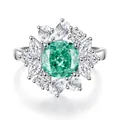 S925 silver ring featuring cushion-cut green gemstone with floral diamond cluster - US 6 / Paraiba Blue