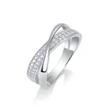 S925 sterling silver crossover ring with pavé moissanite stones in a minimalist design - US 7