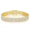 Three-row gold-plated tennis bracelet with micro-pave cubic zirconia stones and secure clasp - Three Rows Of Gold 9mm / 6-inch Bracelet (approximately 16cm Long)
