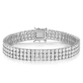 Triple row silver tennis bracelet with brilliant round-cut cubic zirconia and box clasp - Three Rows Of Platinum 9mm / 6-inch Bracelet (approximately 16cm Long)