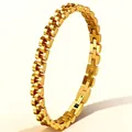 Hip hop gold stainless steel watch band style bracelet for men with polished finish - Gold