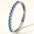Stylish men's hip-hop titanium steel bracelet with watch-band design in silver and blue tones - Watch Strap Style (51-A-3) / 6mm / Silver Blue