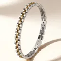 Hip-hop watch strap style titanium steel bracelet for men in silver and gold two-tone finish - Watch Strap Style (51-A-4) / 6mm / Silver-Gold Mix