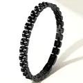 Masculine hip-hop style black titanium steel watch-band link chain bracelet for men - Black