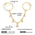 Dimensions and details of a stainless steel double ring with gold teardrop charms - Tassel Connected Ring Style (JDR0203322) / Gold