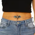 Blue enamel dragon pendant with sparkling diamonds on a double-layer silver waist chain - (waist Ornament) White K