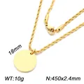Collana con ciondolo rotondo in acciaio al titanio placcato oro 18K e catena a fune - Stile Pendente Tondo Catena a Corda (KN302944-Z) / 18mm / Oro